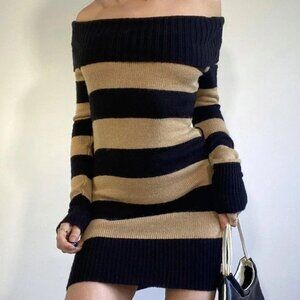 black and tan long sleeve knit jumper dress